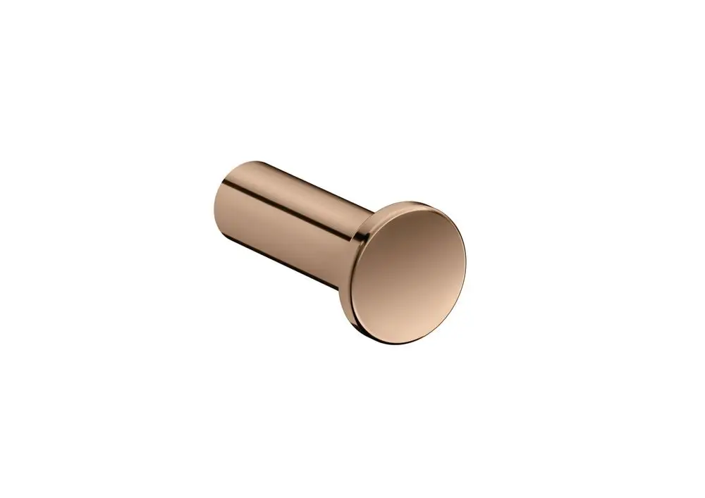 Handtuchhaken aus glänzend poliertem Material in Rotgold-Optik, entworfen von AXOR. Einfaches, funktionales Design ohne sichtbare Montageelemente.